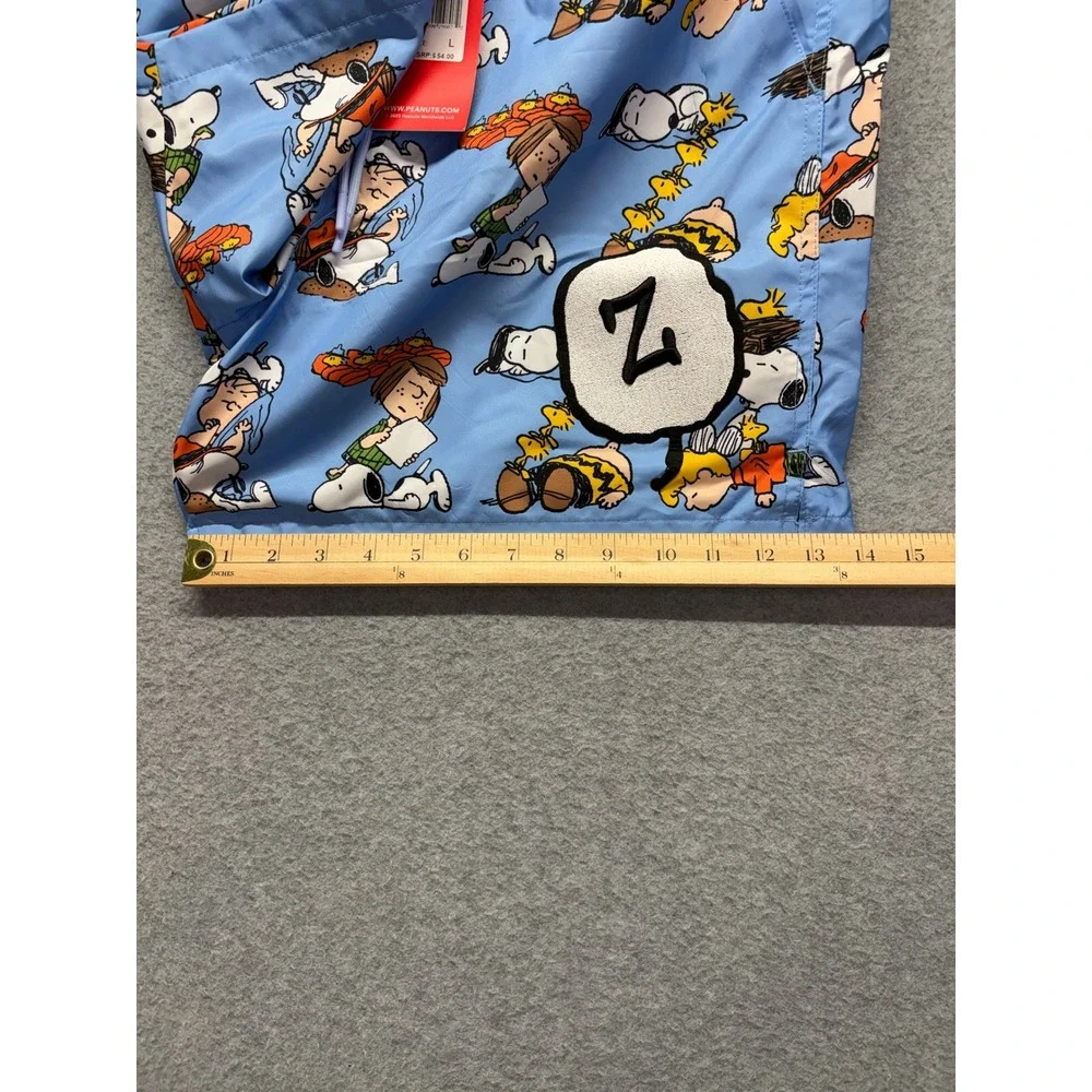 Peanuts Snoopy Charlie Brown Swim Trunks Mens Large Blue All Over Print NWT